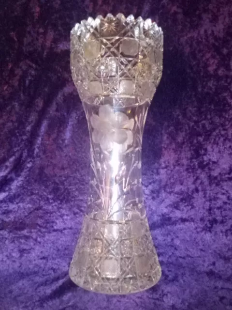 14" ABP Antique American Brilliant Period Pairpoint Cut Crystal Corset Vase Nice