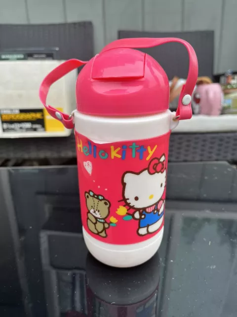 Vintage 80s Sanrio Hello Kitty Pop Up Straw Water Bottle Pink With Strap Cup