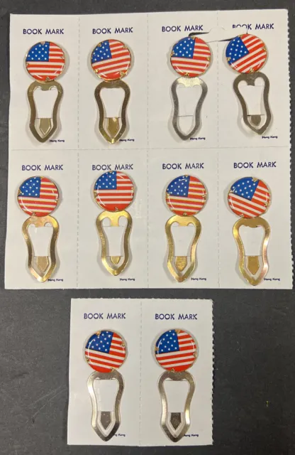 Vintage USA American Flag Bookmark Clip Enamel Brass Tone Metal Hong Kong 1980’s