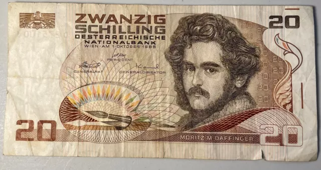 1986 20 Zwanzig Schilling Currency Circulated BANKNOTE PAPERMONEY