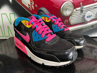 Nike Air Max 90 Mesh Gs Trainers Girls Uk 3. 5 Black Pink Blue Used Excellent