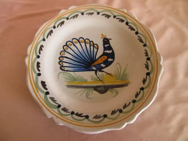 Ancienne assiette calotte faïence XIXème décor oiseau paon