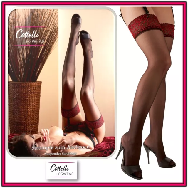 Calze nere con balza rossa ricamata Cottelli sexy intimo donna lingerie erotica