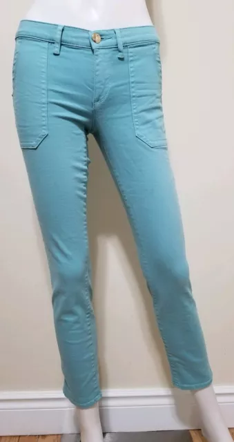 Juicy Couture Womens Size 26 Teal Green Blue Straight Crop Jeweled Jeans Ins 27