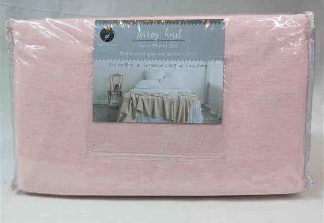 Great Bay Home Extra Soft Jersey Knit T-Shirt Twin Cotton Sheet Set 3 Pc Pink