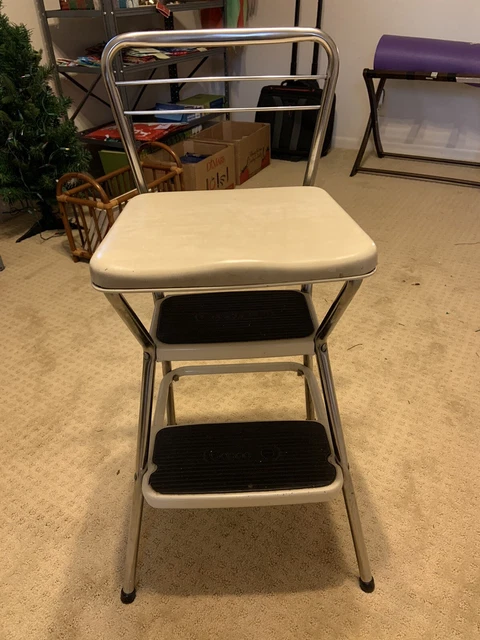 Vintage COSCO  Chair and Step Stool Folding Seat. Chrome and Cream.