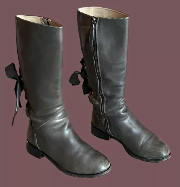 VALENTINO GARAVANI⚡️Corset lace up bow back mid calf leather riding boots 37/7US