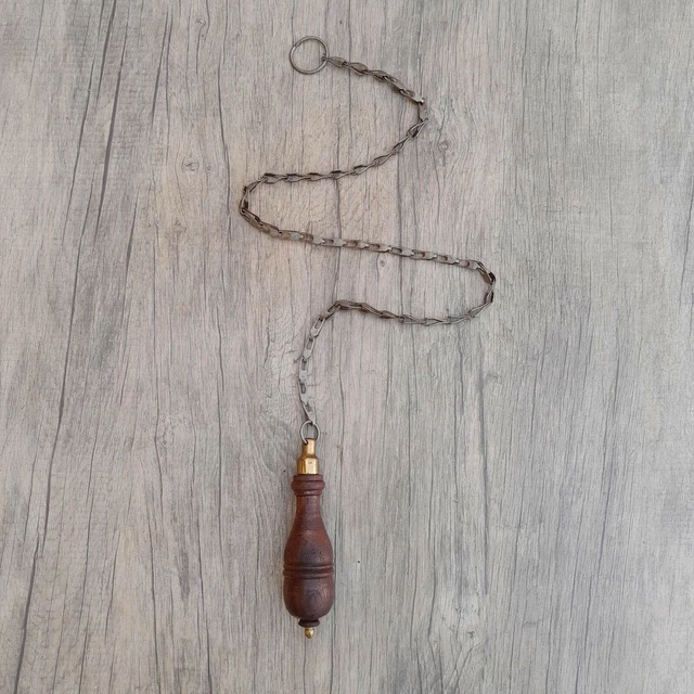 Victorian french flush cistern toilet loo curtain pull wood grip iron chain pull