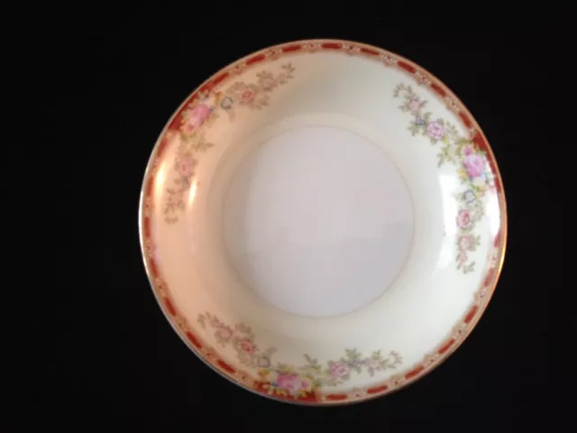 Grace China Japan Ogden Red Band, Pink Floral, Cream 5-3/8" FRUIT / SAUCE BOWL