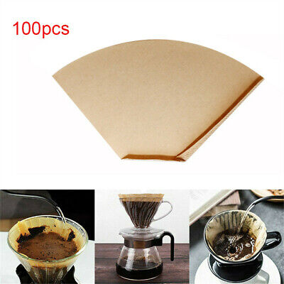 100PCS Coffee Filter Papers Hand Drip Size 4 Unbleached Brown Replacement Cones