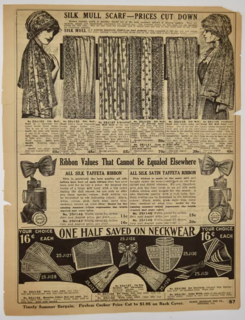 1913 Sears Roebuck Catalog Ad Silk Scarf Neckware Antique Vintage