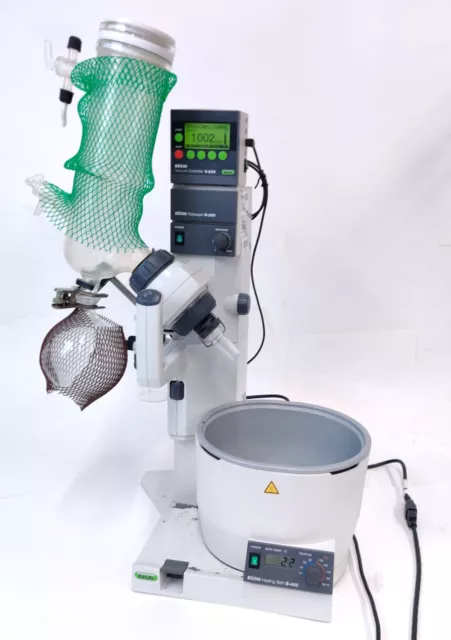 Buchi R-200 Rotary Evaporator w B-491 Heated Bath, V-805 Controller & Glassware
