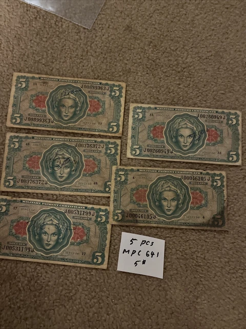 LOT OF 5 Military Payment Series 641 $5 Notes