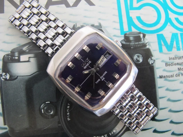 VINTAGE CAMY GENEVE Times Square 46 Tritium Lumed All S/S Swiss