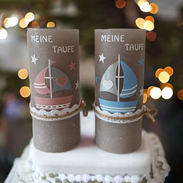 Taufkerze Mädchen/Junge rustikal ,,Schiff"