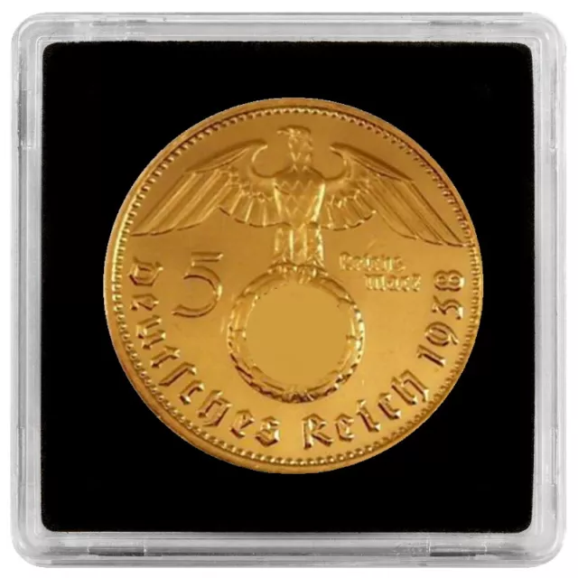 5 Reichsmark 1938 mit HK und Kapsel 24 Karat vergoldet RM drittes Reich