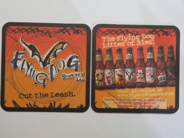 2 Beer Coasters ~ FLYING DOG Brewery Cut the Leash ~ Denver, CO ~ Ralph Steadman