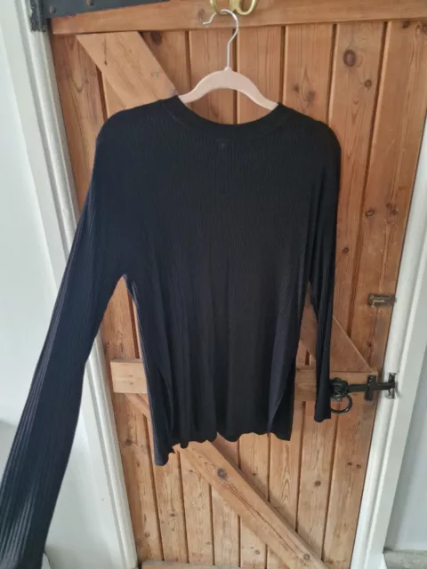 ASOS Design Black Ribbed Top With Side Splits & Long Sleeves Size 10