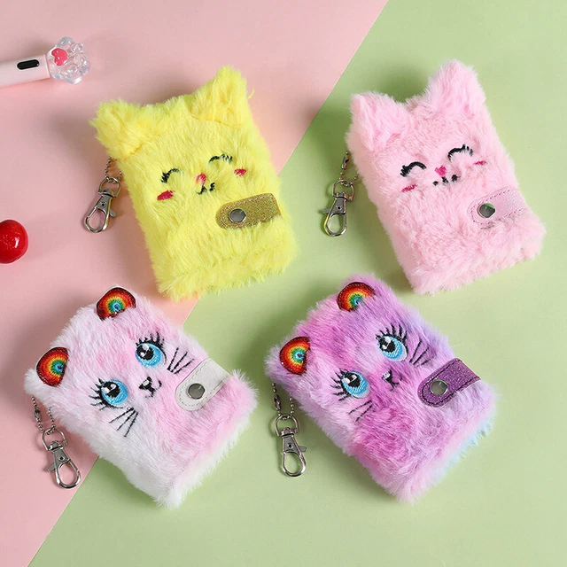 Lindo cuaderno de felpa para gatos para niñas colgante llavero para gatos peludos cuaderno (