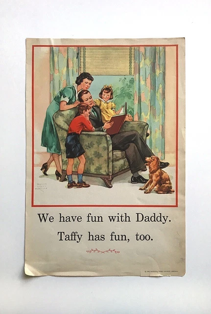 NATIONAL DAIRY COUNCIL Milk 1942 FUN WITH DADDY Nursery Rhyme POSTER