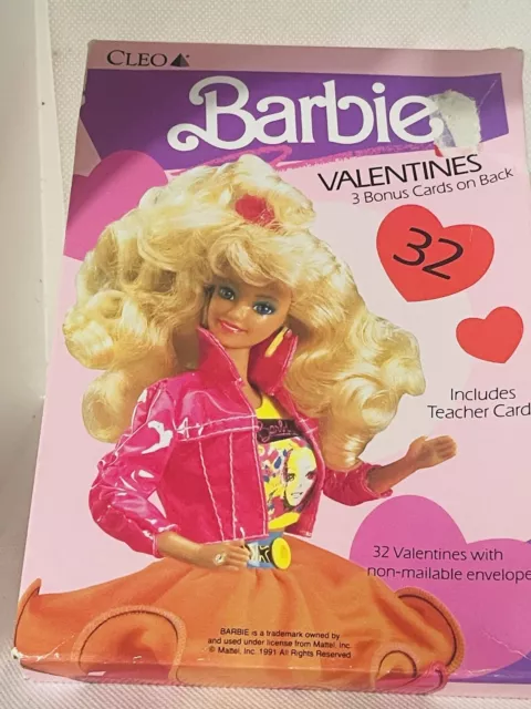 NIB Vintage Barbie 32 Valentines Cards 1991 W/ 3 Bonus Cards
