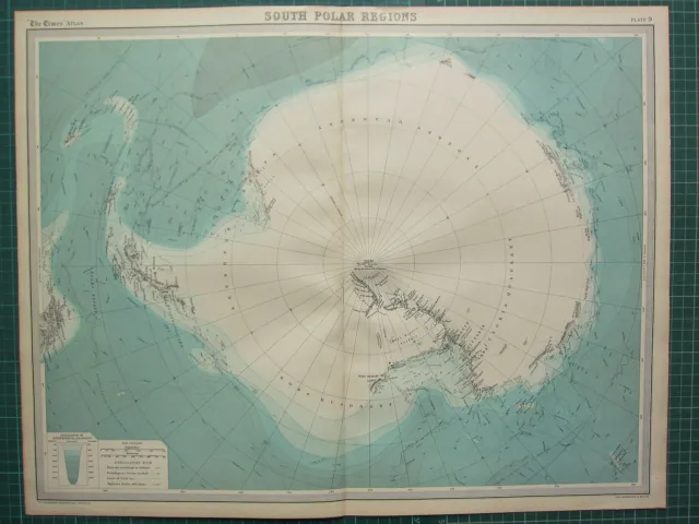 1921 Large Map ~ South Polar Regions ~ Sea Depths Pack Ice Explorers Routes