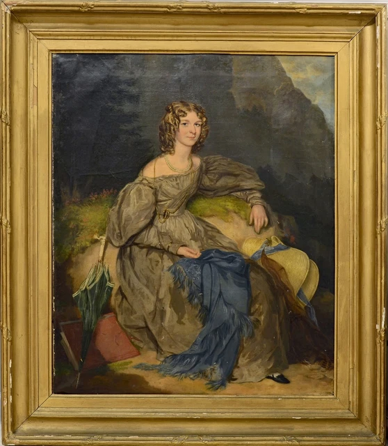 LARGE ANTIQUE LATE 19th Century Portrait Of A Lady Oil On Canvas ...