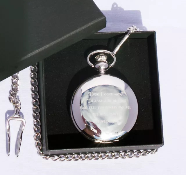 Alice In Wonderland Quote Have I Gone Mad Full Hunter Engraved Pocket Watch