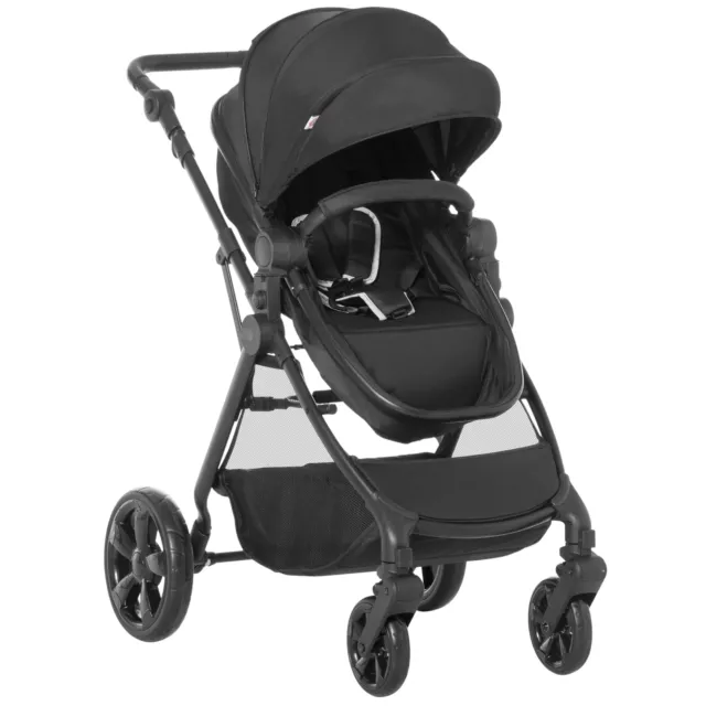HOMCOM 2 in 1 Pushchair Stroller w/ Reversible Seat Single Hand Foldable Black