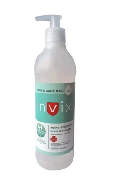 Set 12 Flaconi Gel Igienizzante Mani Disinfettante Invix 500ml Con Dosatore