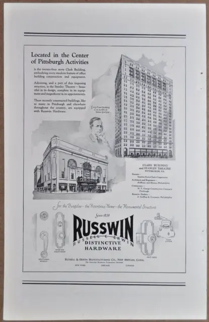 1928 Russell & Erwin Co. advertisement, Russwin hardware, PITTSBURGH buildings