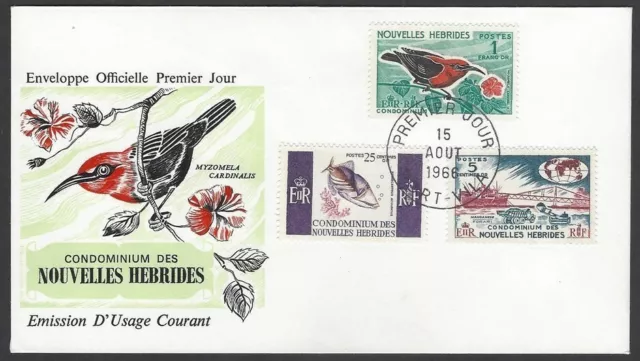 New Hebrides #96/100/104 1963-7 Birds FDC