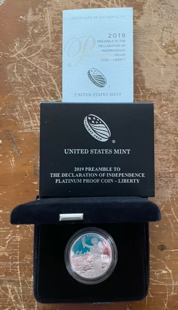 2019-W 1 Oz. Platinum Proof Eagle Preamble Liberty w/ Box, Case, and CoA