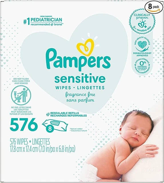 Baby Wipes, Pampers Sensitive Water Based Baby Diaper Wipes, Hypoallergenic and