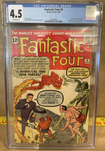 Fantastic Four #6 CGC 4.5 1962 issue Off-White pages