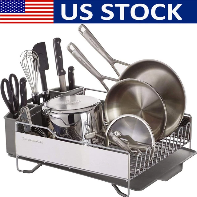 KitchenAid Full Size Drying Dish Rack Stainless Steel Kitchen Counter Light Grey