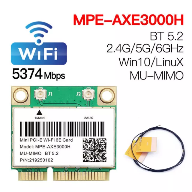 5374Mbps Wi-Fi 6E PCIe carte réseau sans fil 5G/6Ghz adaptateur WiFi  Bluetooth 5.3 PCI Express 802.11AX Intel AX210 carte WiFi PC