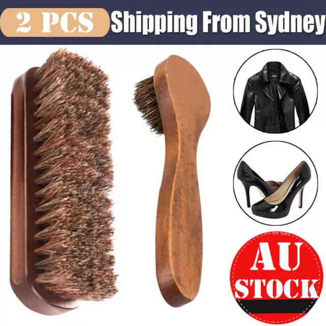 2PCS Horsehair Shoe Brush Wood Handle Cleaning Leather Boots Daubers Applicators