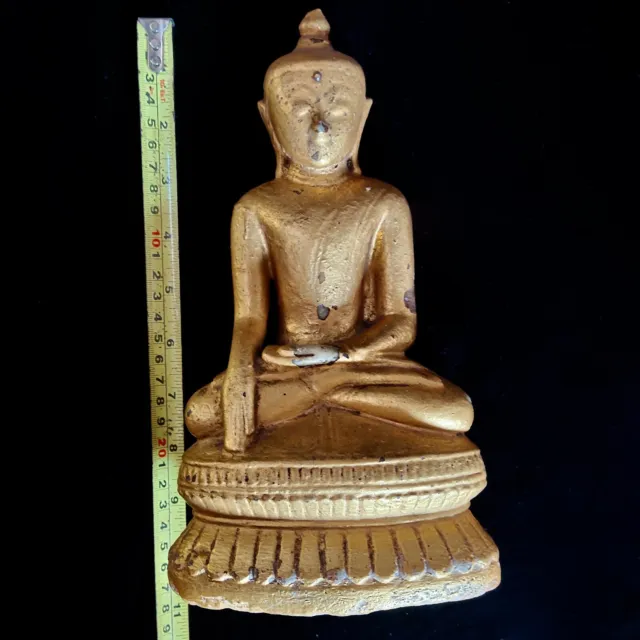 Antique 19th Century Buddha Statue Gold Gilded Alabaster Sculpture Collectible 10