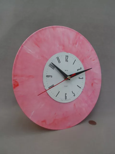 10" PINK VINYL RECORD WALL CLOCK, Vintage 60s SMITHS FACE, New AA BATTERY QUARTZ