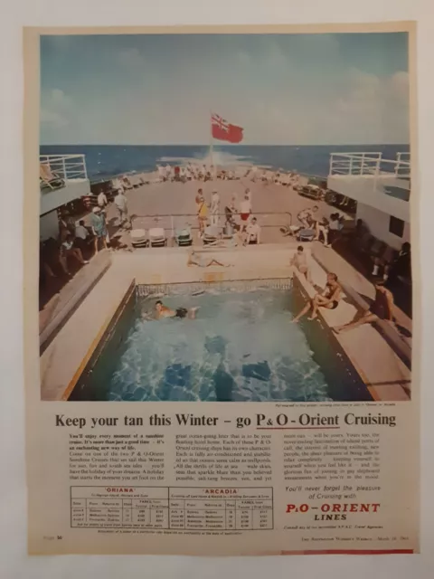 Vintage Australian advertising 1964 ad P & O ORIENT SUNSHINE CRUISES ship art