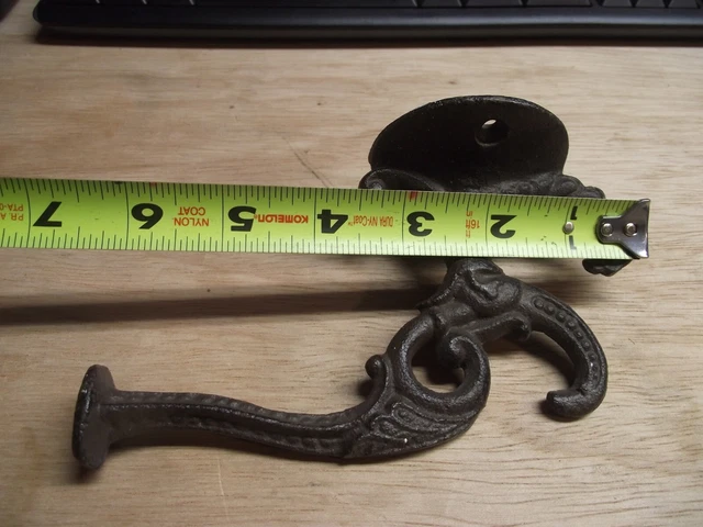 Large Cast Iron Coat Triple Hook Ornate Victorian Hall Tree Wall Antique Vintage 2