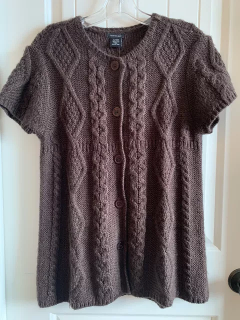 Calvin Klein Jeans, Womans Cardigan Sweater, Short Sleeves, Cable-Knit, Brown XL