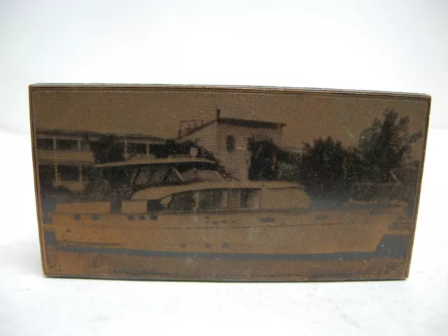 Vintage "Ferry Landing" Cabin Cruiser Etched Metal Wood Printing Printers Block