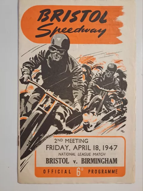 Speedway   Bristol   v  Birmingham  1947  Programme not filled in