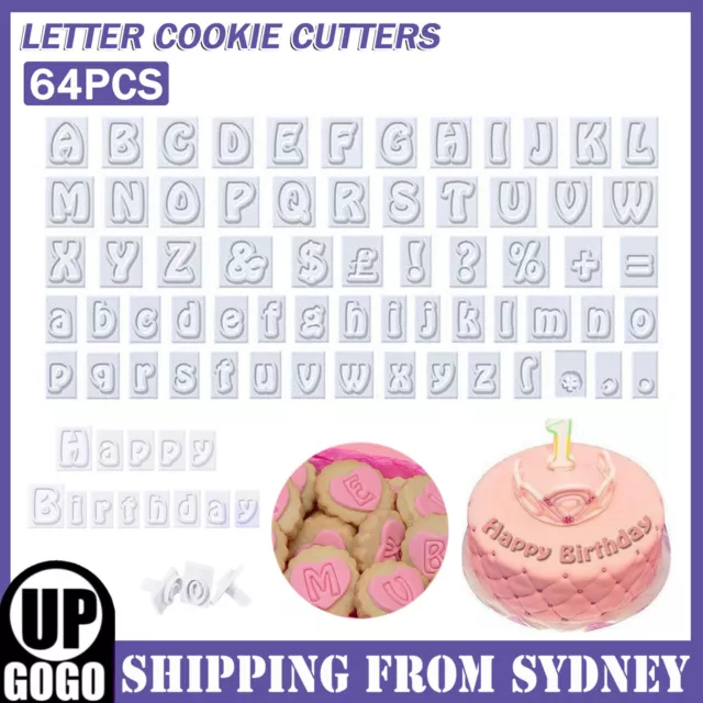 64PCS Fondant Cake Alphabet Letter Cookies Biscuit Stamp Embosser Mold Cutter