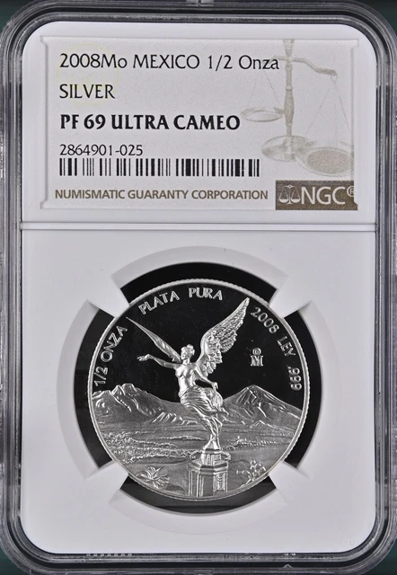 Mexico LIBERTAD 1/2 oz Silver 2008 PROOF -NGC PF69- RARE! Low Mintage:2,500