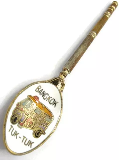 Vintage Bangkok Tuk-Tuk Spoon Souvenir Collector Brass Plated Enamel