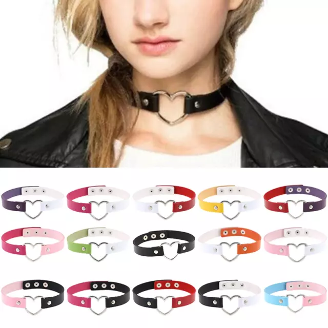 Fashion Choker Women Men Punk Goth Rivet Heart-Shape Leather Collar Necklace