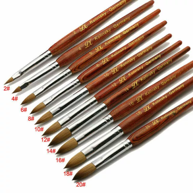 Kolinsky Sable RED WOOD Acrylic Nail Brush Nail Art Set Size 2#+4#+6#+8#+10#